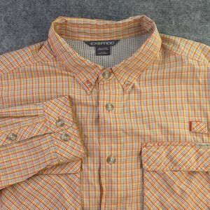 Exofficio Shirt XL Orange Check Long Sleeve Button Down Vented Fishing Pockets